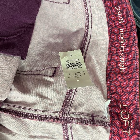 Ann Taylor Loft | Women's Pink Modern Straight Geometric Print Jeans 8 29x32 - Picture 7 of 7